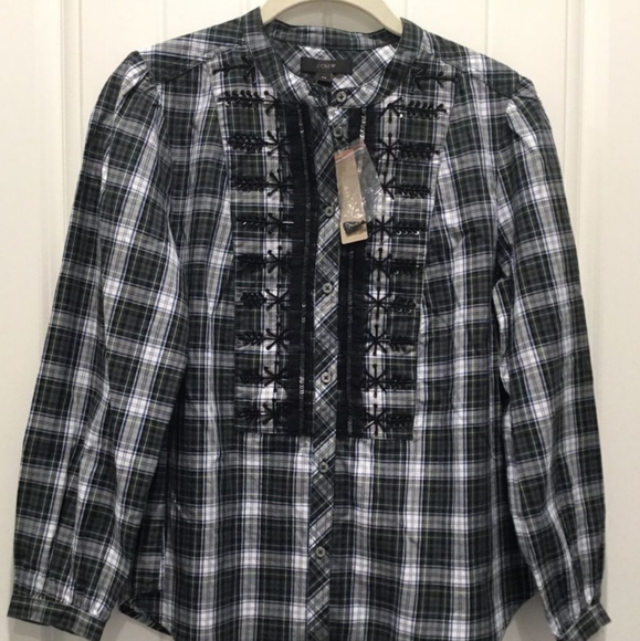 J. Crew Embellished Tartan Shirt; Runs Large - Picture 2 of 5